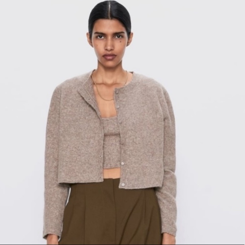 NWT Zara Wool Camel Blend Sweater Crop Top size Large - Picture 6 of 12